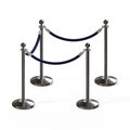 Montour Line Stanchion Post and Rope Kit Sat.Steel, 4 Ball Top3 Dark Blue Rope C-Kit-4-SS-BA-3-PVR-DB-PS